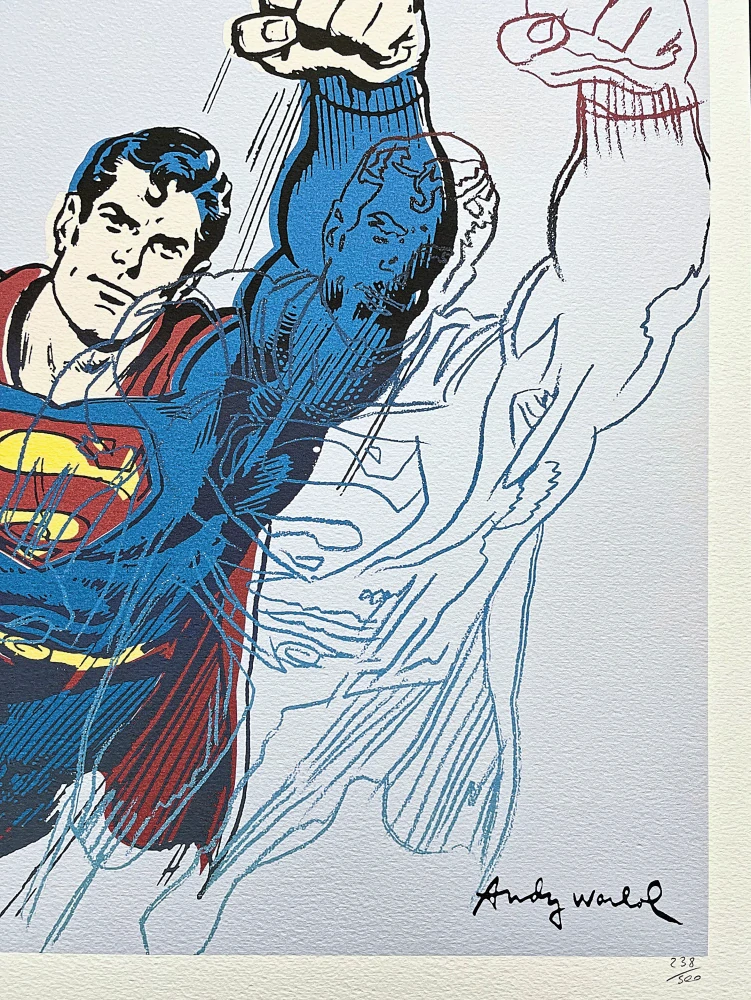 Andy Warhol - Superman světle modrý 238/500 - signováno, 50x50cm, limitovaná edice CMOA s certifikátem