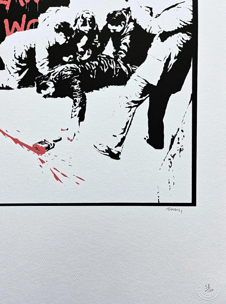 Banksy - I fought the Law černý 58/150 - číslovaná edice s certifikátem, 50x70cm