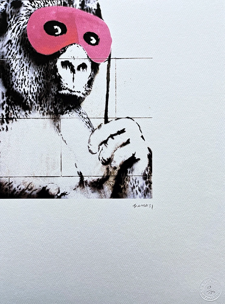 Banksy - Gorilla in a pink mask 13/150 číslovaná edice s certifikátem, 50x70cm