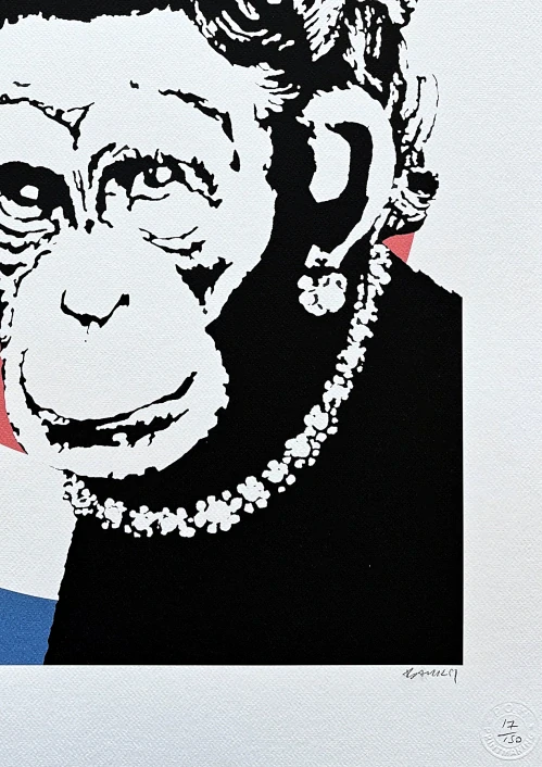 Banksy - Monkey Queen 17/150 - číslovaná edice s certifikátem, 50x70cm