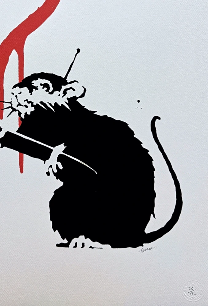 Banksy - Love Rat černo-červená 26/150 - číslovaná edice s certifikátem, 50x70cm