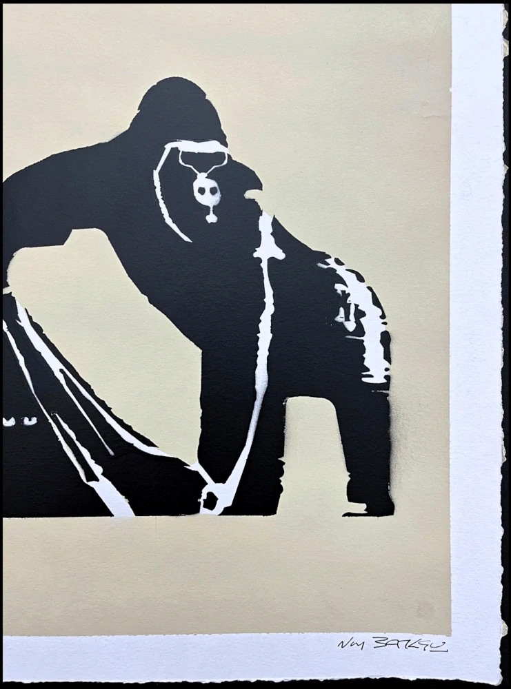 BANKSY/NOT BANKSY - London ZOO b/white 2/5 - originální ručně stříkaný sprej na papíře