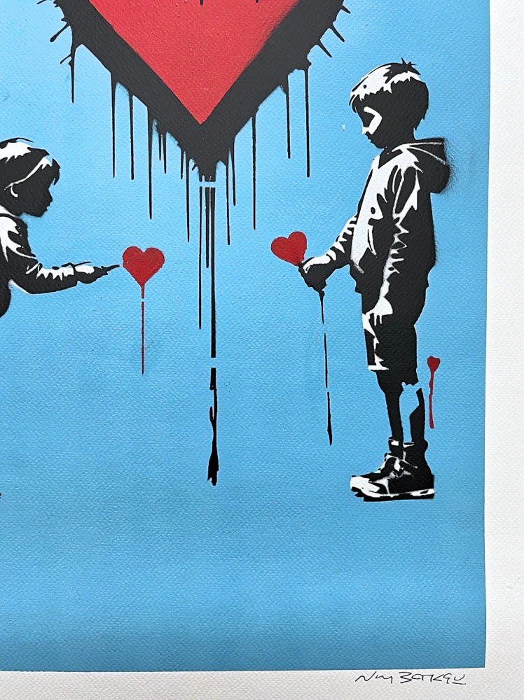 BANKSY/NOT BANKSY - Express your love L-blue 2/5 - originální ručně stříkaný sprej na papíře