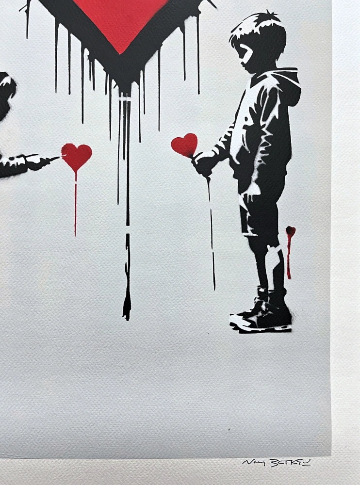 BANKSY/NOT BANKSY - Express your love S-gray 2/5 - originální ručně stříkaný sprej na papíře