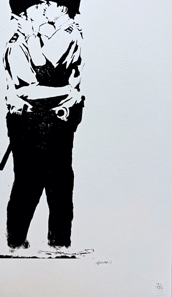 Banksy - Kissing Coppers 121/150 - číslovaná edice s certifikátem, 50x70cm