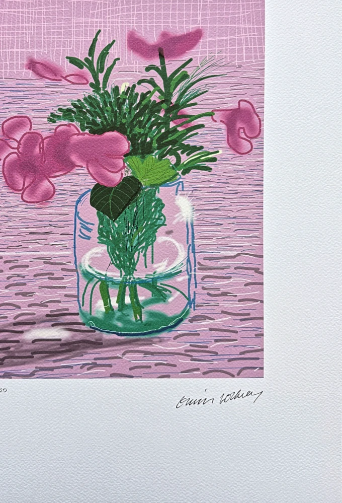 David Hockney - Pink flowers 27/200 - limitovaná edice, s certifikátem, 35x50 cm