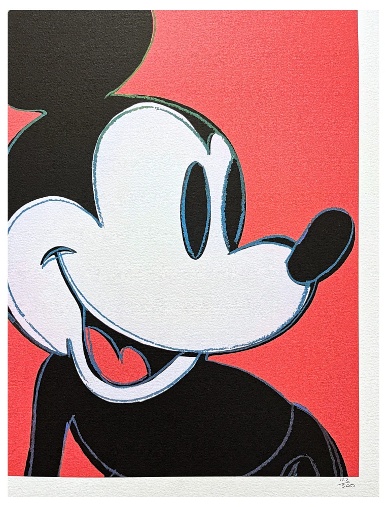 Andy Warhol - Mickey Mouse červený 122/500 - signováno, 50x50cm, limitovaná edice CMOA s certifikátem
