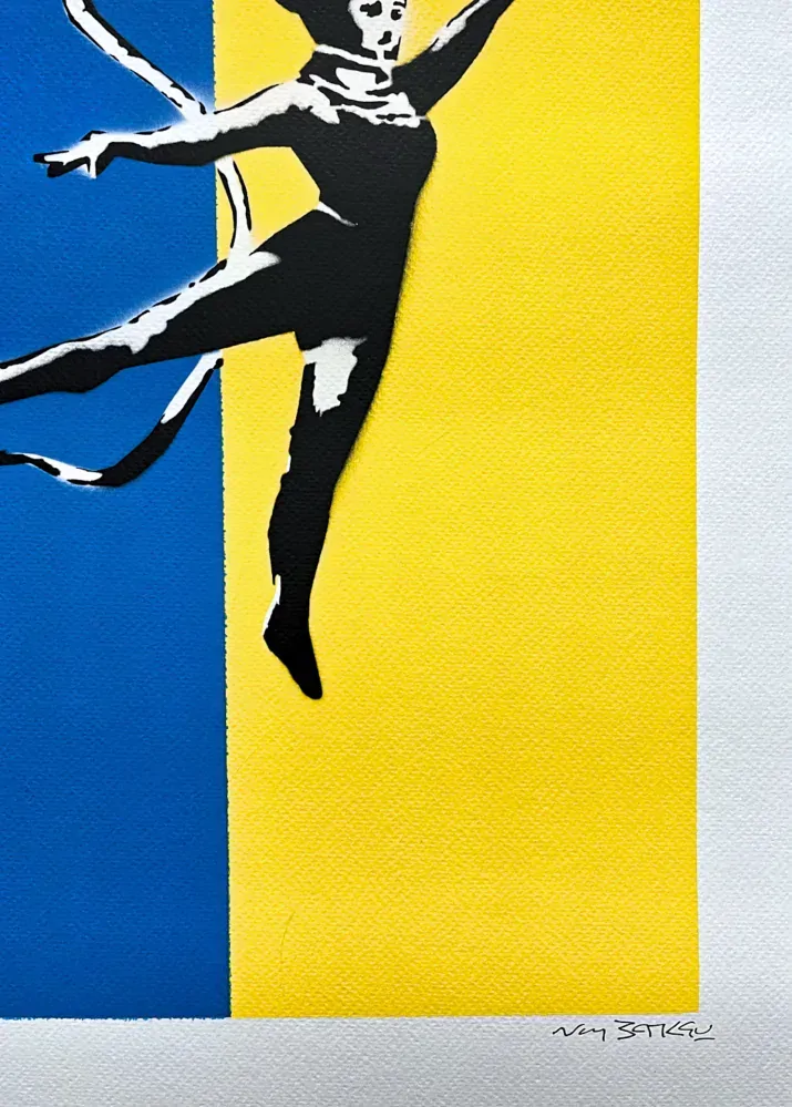 BANKSY/NOT BANKSY - Female Gymnast flag 4/10 - originální ručně stříkaný sprej na papíře
