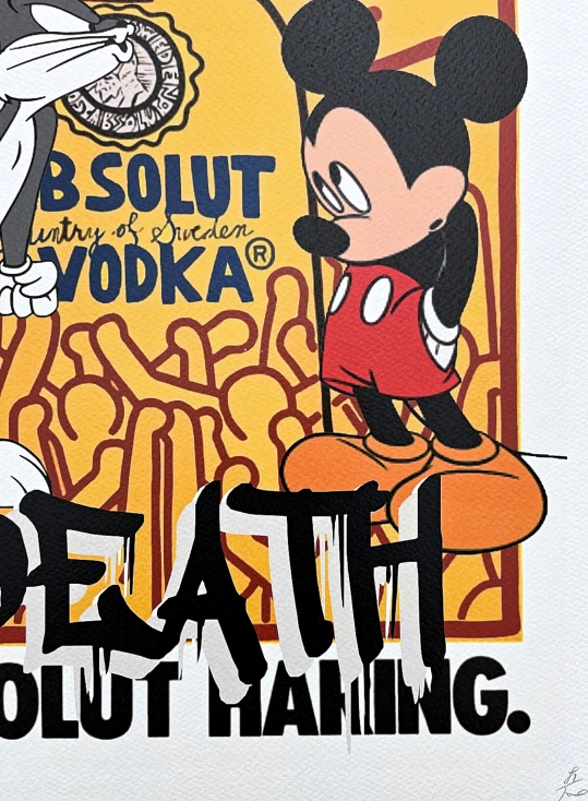 Death NYC - Mickey Mouse, rabbit a vodka - limitovaná edice s certifikátem, 32x45cm