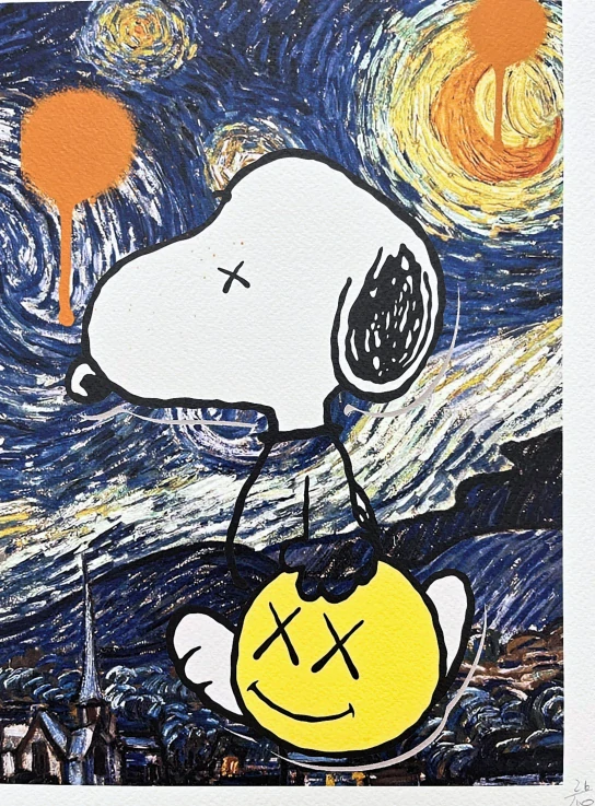 Death NYC - Snoopy a van Gogh night - limitovaná edice s certifikátem, 45x32cm