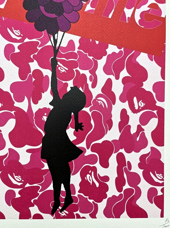 Death NYC - Girl with Murakami balloon růžový - limitovaná edice s certifikátem, 32x45cm