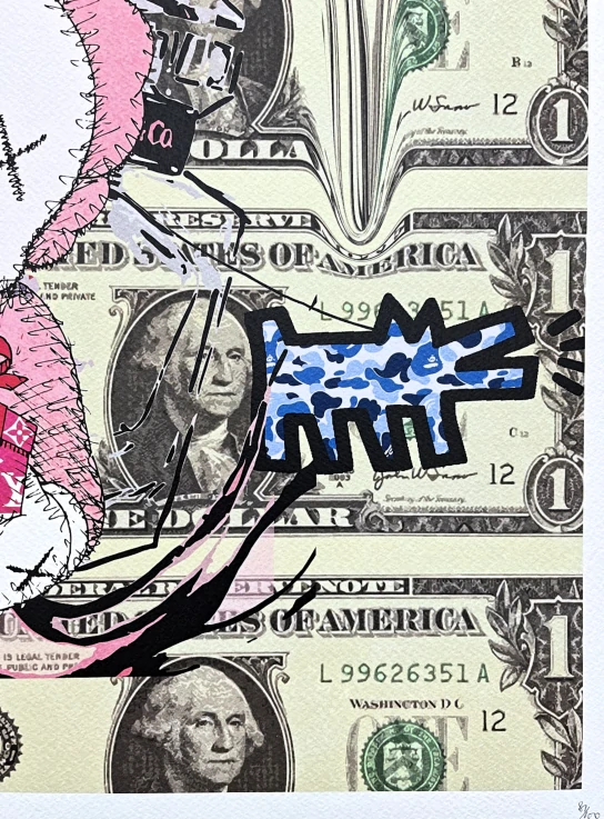 Death NYC - Pink Kaws a dollar - limitovaná edice s certifikátem, 32x45cm
