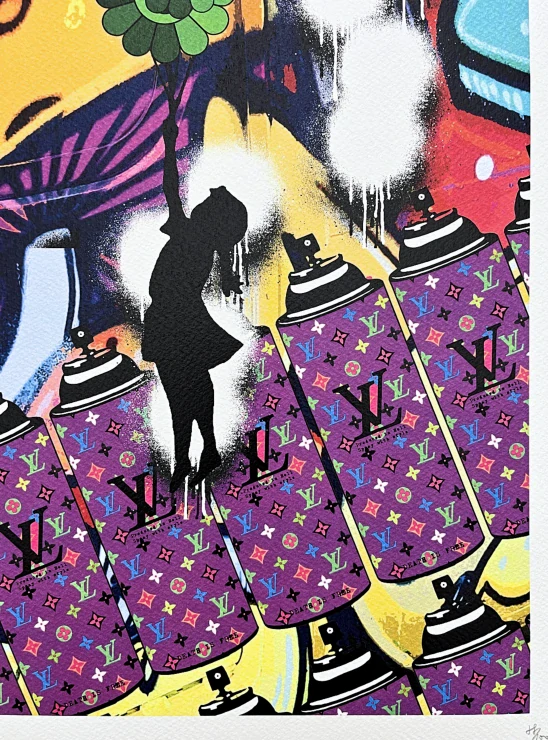 Death NYC - Girl with Murakami balloon a spray - limitovaná edice s certifikátem, 32x45cm