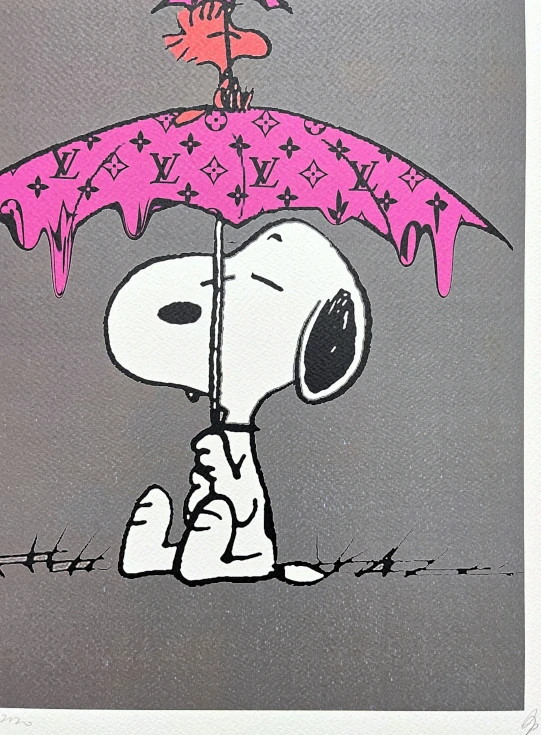 Death NYC - Snoopy with umbrella - limitovaná edice s certifikátem, 32x45cm