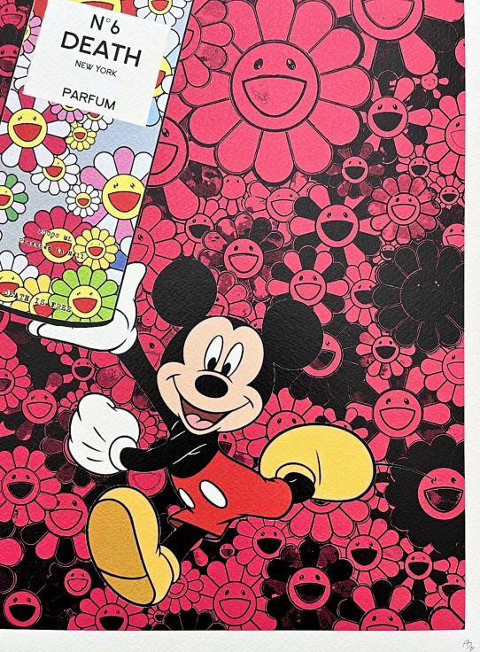 Death NYC - Mickey Mouse spray a pink Murakami - limitovaná edice s certifikátem, 32x45cm