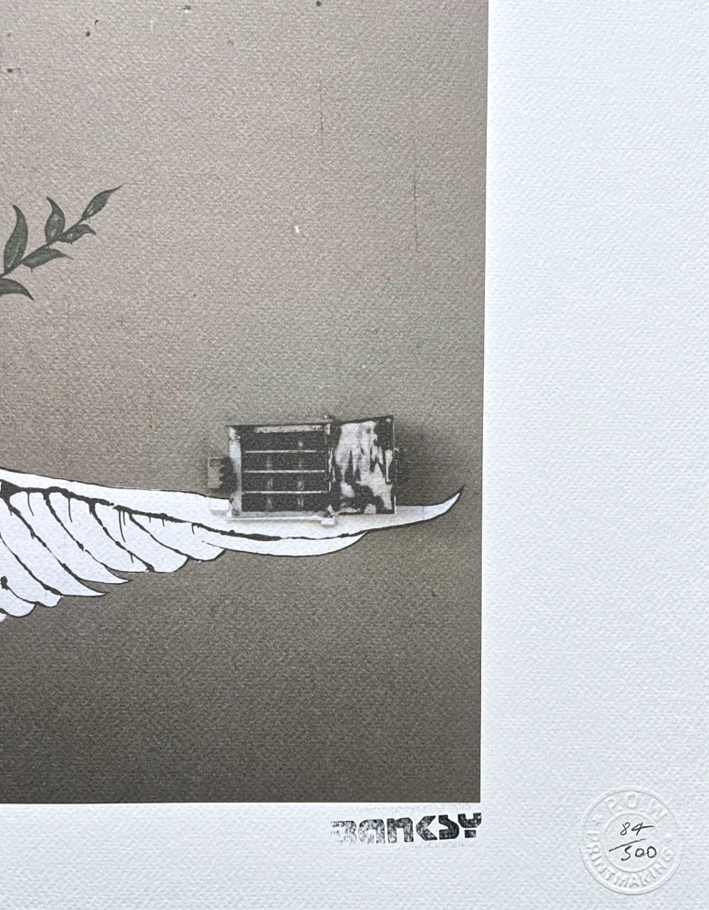 Banksy - Armored Dove 84/150 - číslovaná edice s certifikátem, razítko, 50x35cm