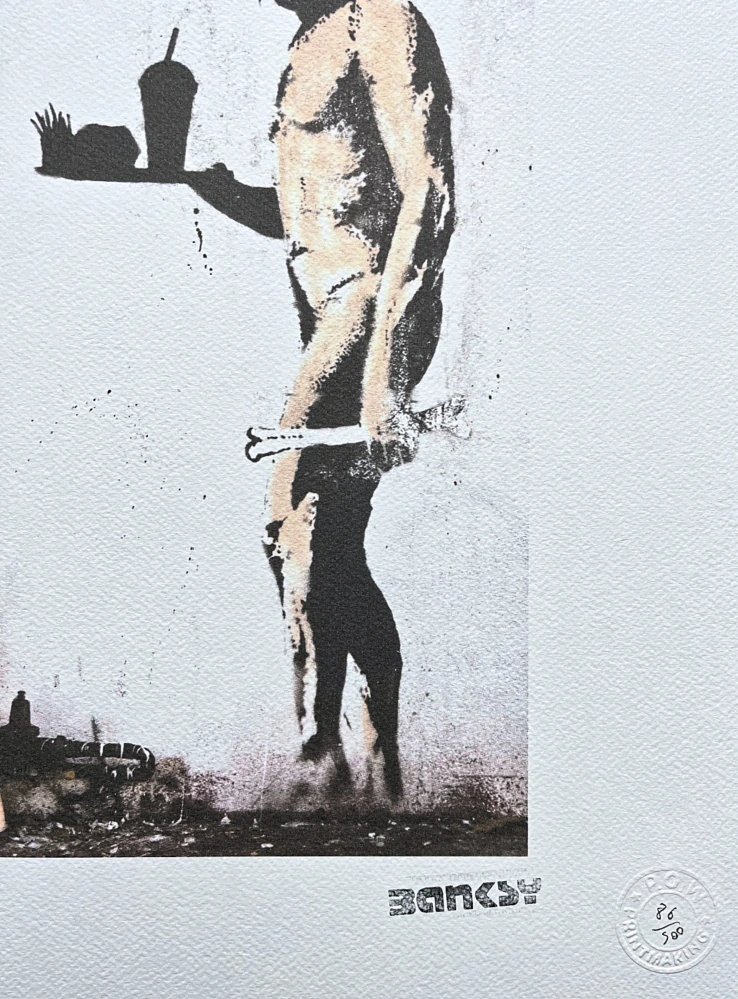 Banksy - The Caveman 86/150 - číslovaná edice s certifikátem, razítko, 35x50cm