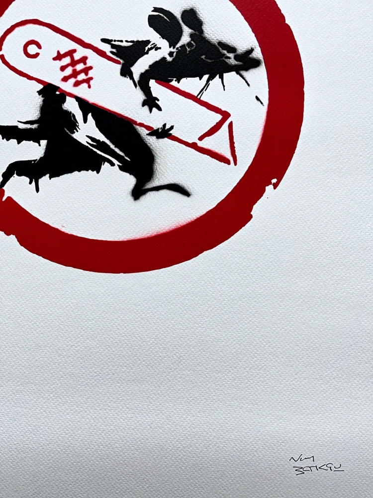 BANKSY/NOT BANKSY - Cut and Run 10/20 - originální ručně stříkaný sprej na papíře