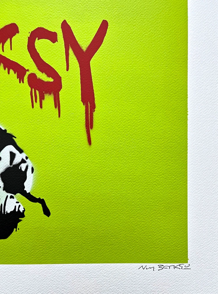 BANKSY/NOT BANKSY - Rat with Spray Cans green 3/5 - originální ručně stříkaný sprej na papíře