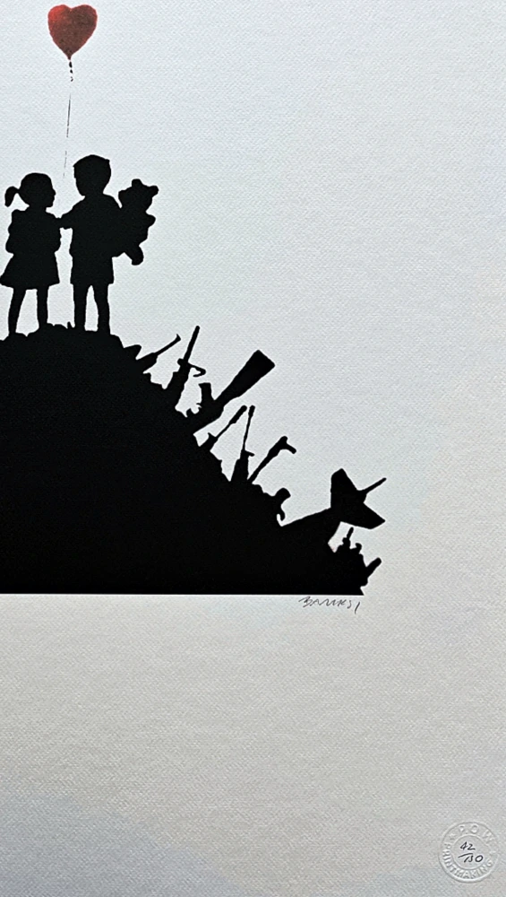 Banksy - Kids on Guns 42/150 cihlová - číslovaná edice s certifikátem, 50x70cm