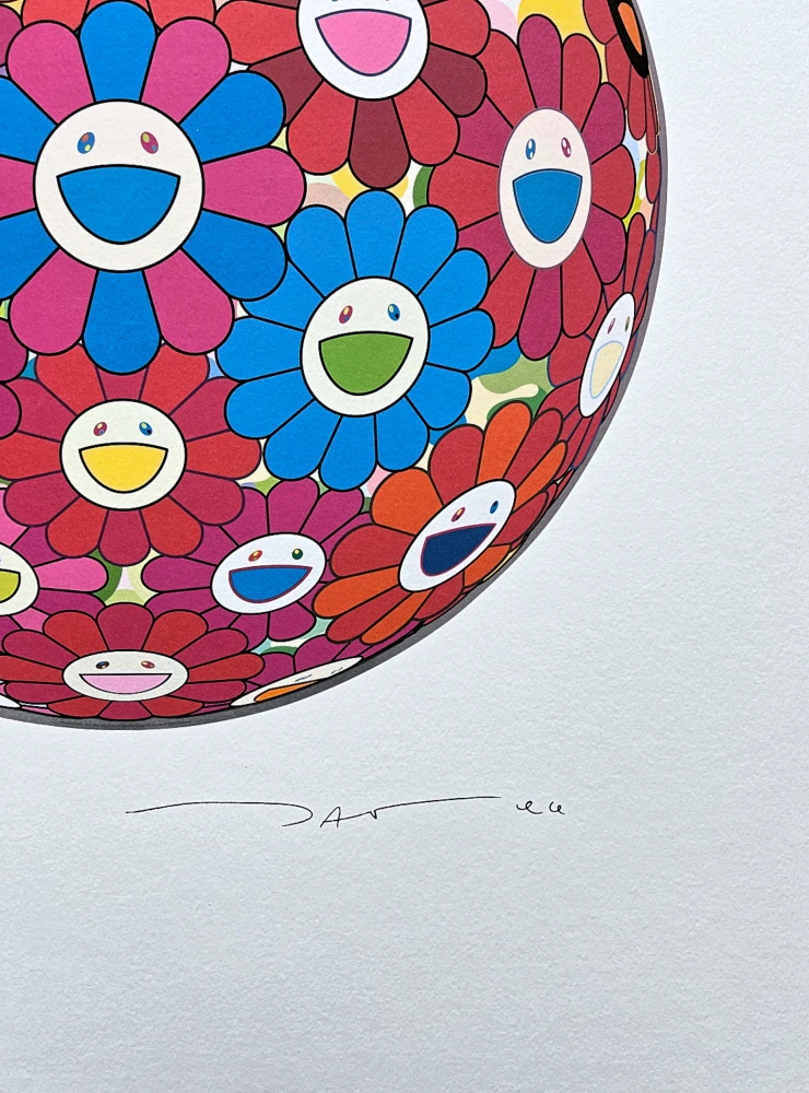 Takashi Murakami - Flowerball blue red 49/300- signováno, číslovaná edice, 50x65 cm