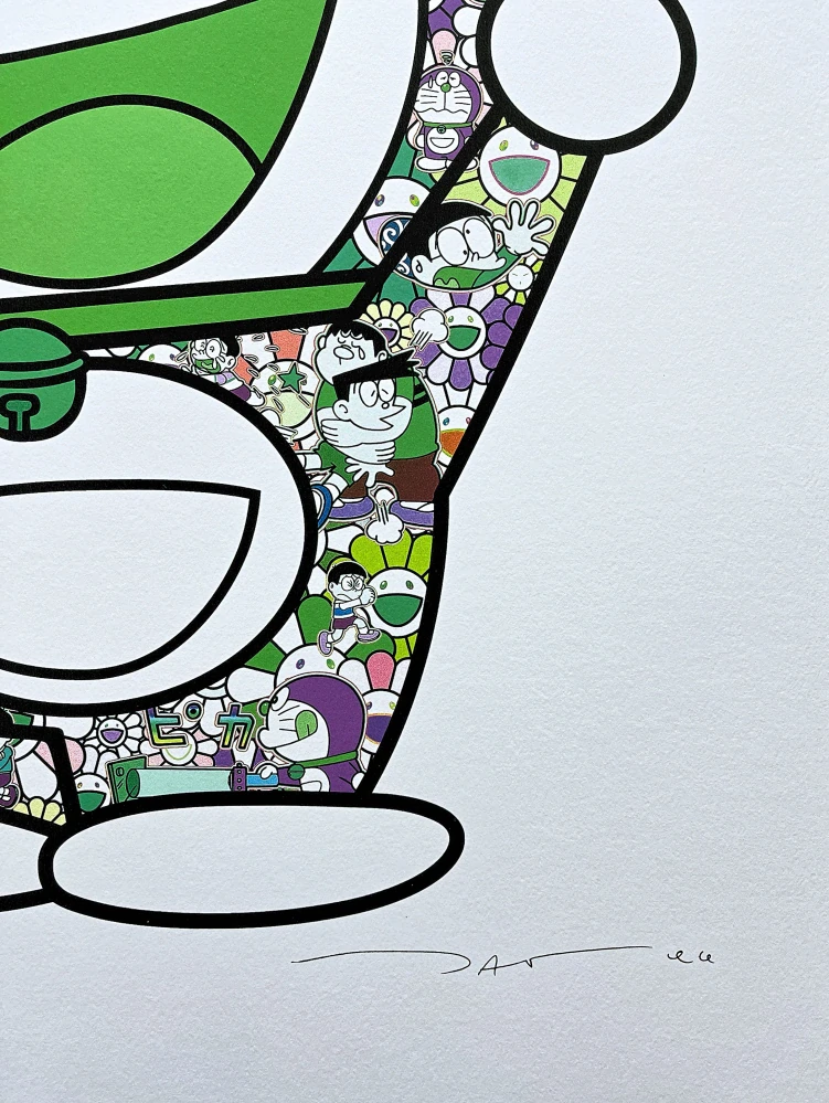 Takashi Murakami - Green Doraemon 17/300- signováno, číslovaná edice, 50x65 cm