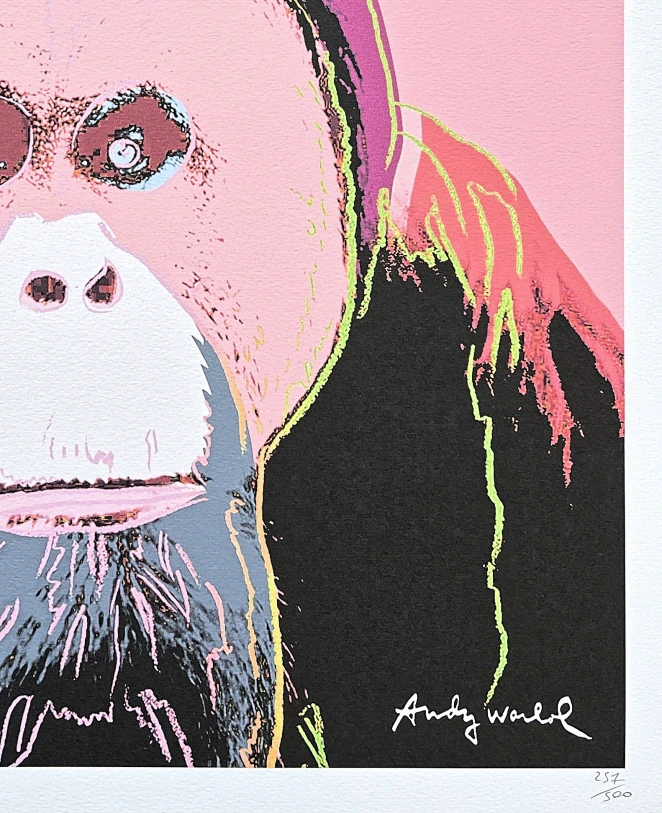Andy Warhol - Orangutan béžovo-vínový 257/500 - signováno, 50x50cm, limitovaná edice CMOA s certifikátem