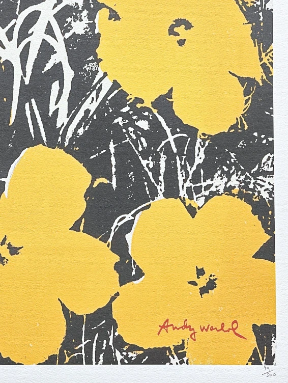 Andy Warhol - Flowers žluté na černém pozadí 99/500 - signováno, 50x50cm, limitovaná edice CMOA s certifikátem