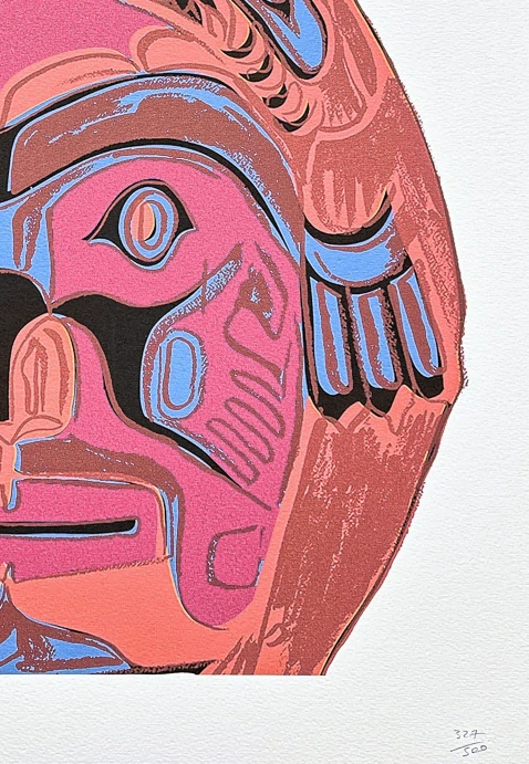 Andy Warhol - Northwest Coast Mask růžová 327/500 - signováno, 50x50cm, limitovaná edice CMOA s certifikátem