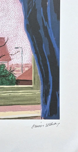 David Hockney - View from the window with blue curtains 80/500 - limitovaná edice, s certifikátem, 35x50 cm