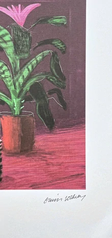 David Hockney - Flower with striped mug 57/500 - limitovaná edice, s certifikátem, 35x50 cm