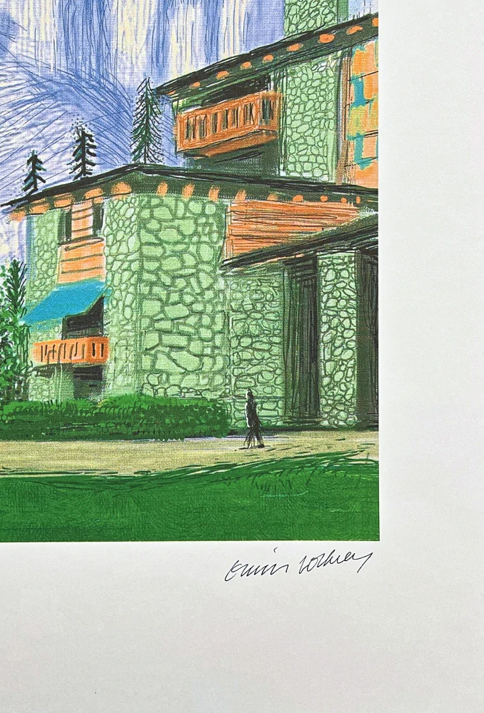 David Hockney - The Yosemite suite - House with green and brown 62/500 - limitovaná edice s certifikátem, 35x50 cm