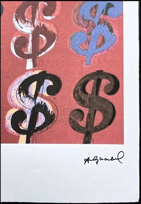 Andy Warhol - 9x Dollar Sign hnědo-červený 22/100 - edice Leo Castelli s certifikátem