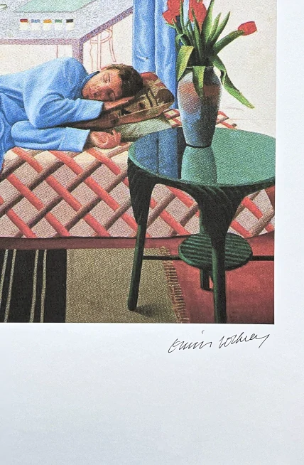 David Hockney - Model with unfinished self-portrait 59/500 - limitovaná edice s certifikátem, 35x50 cm