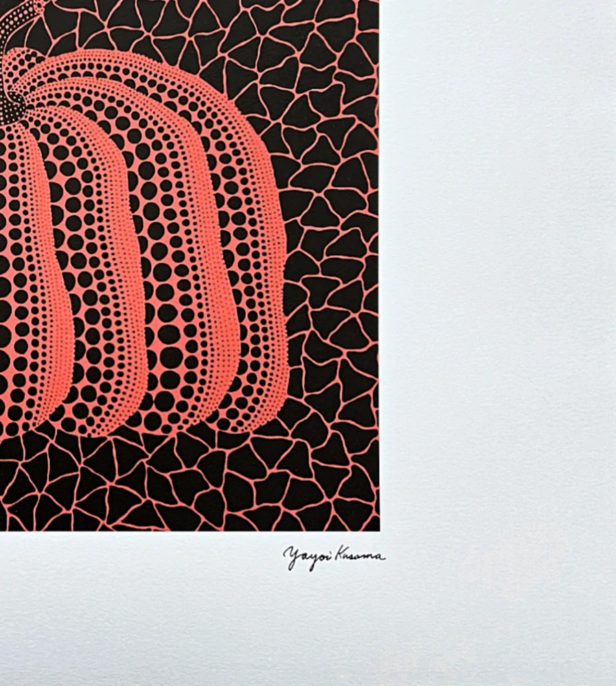 Yayoi Kusama - Red pumpkin on black x/500 - signováno, číslovaná edice, 65x50 cm