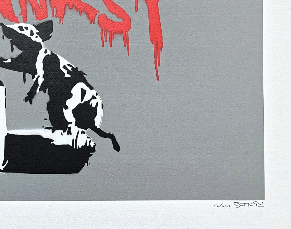 BANKSY/NOT BANKSY - Rat with Spray Cans gray 3/5 - originální ručně stříkaný sprej na papíře