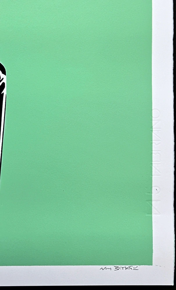 BANKSY/NOT BANKSY - Girl with spray can - L/green 1/5 -  originální ručně stříkaný sprej na papíře, 35x50cm