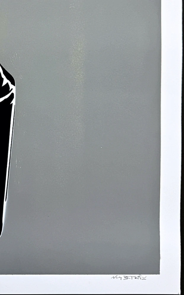 BANKSY/NOT BANKSY - Girl with spray can - gray 1/5 -  originální ručně stříkaný sprej na papíře, 35x50cm