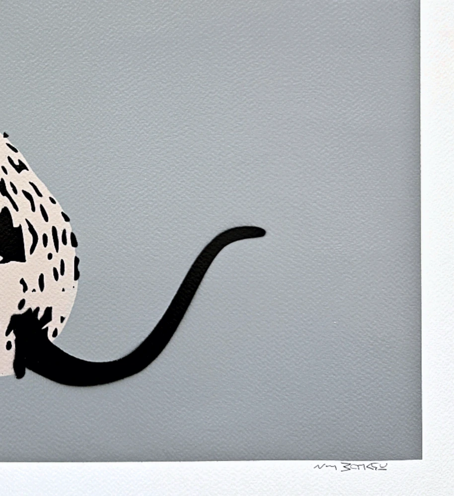 BANKSY/NOT BANKSY - 3D Rat - gray 1/5 - originální ručně stříkaný sprej na papíře
