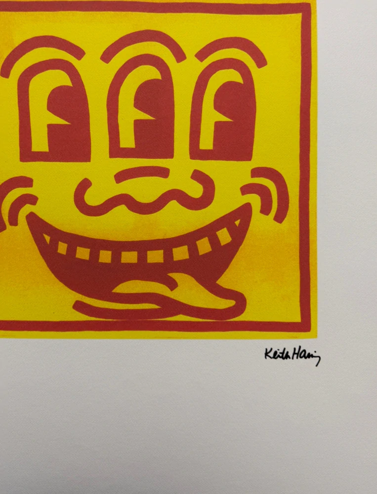 Keith Haring - Three Eyed Smiling Face x/150 - signováno, limitovaná edice s certifikátem, 70x50 cm