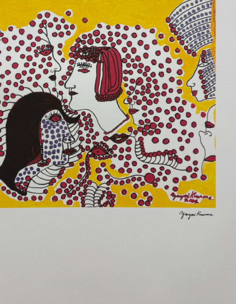 Yayoi Kusama -  Faces in Red and Yellow x/500 - signováno, číslovaná edice, 50x65 cm