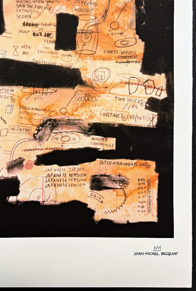 Jean-Michel Basquiat - Orange Text Composition on Black - x/300 - limitovaná edice, signováno, 50x70cm
