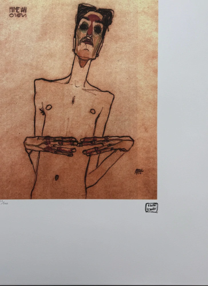 Egon Schiele - Male Self Portrait with Hands Folded - x/200 - limitovaná edice, s certifikátem, 50x70 cm