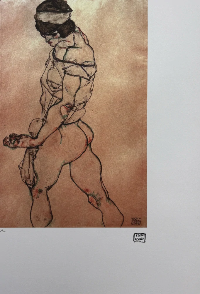 Egon Schiele - Female Nude in Profile with White Headband - x/200 - limitovaná edice, s certifikátem, 50x70 cm