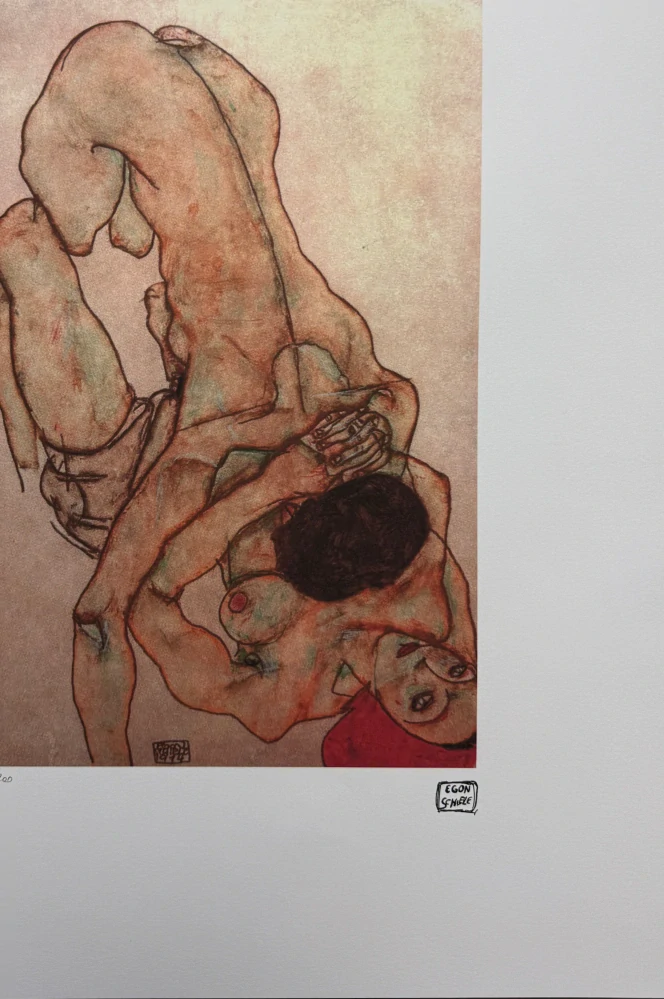 Egon Schiele - Two Intertwined Female Nudes - x/200 - limitovaná edice, s certifikátem, 50x70 cm