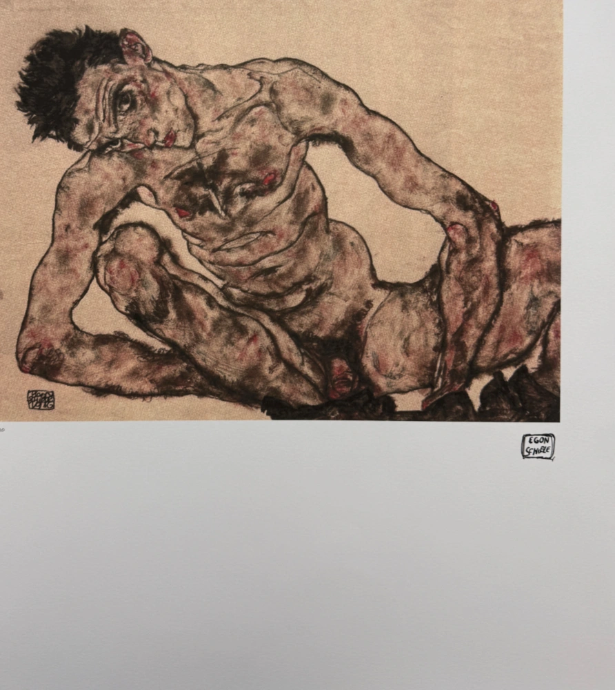 Egon Schiele - Reclining Male Nude - x/200 - limitovaná edice, s certifikátem, 50x70 cm