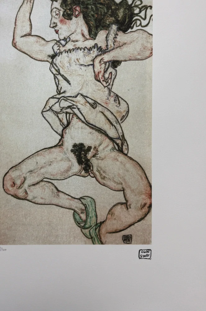 Egon Schiele - Dancing Female Nude with Raised Arms - x/200 - limitovaná edice, s certifikátem, 50x70 cm