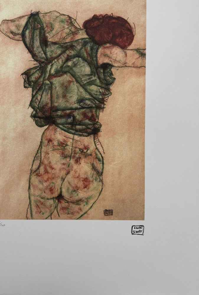 Egon Schiele - Standing Female Nude in Green Blouse Seen from Behind x/200 - limitovaná edice, s certifikátem, 50x70 cm
