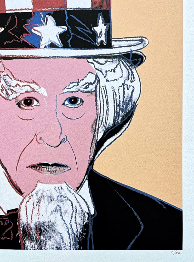 Andy Warhol - Uncle Sam žlutý 100/500 - signováno, 50x50cm, limitovaná edice CMOA s certifikátem