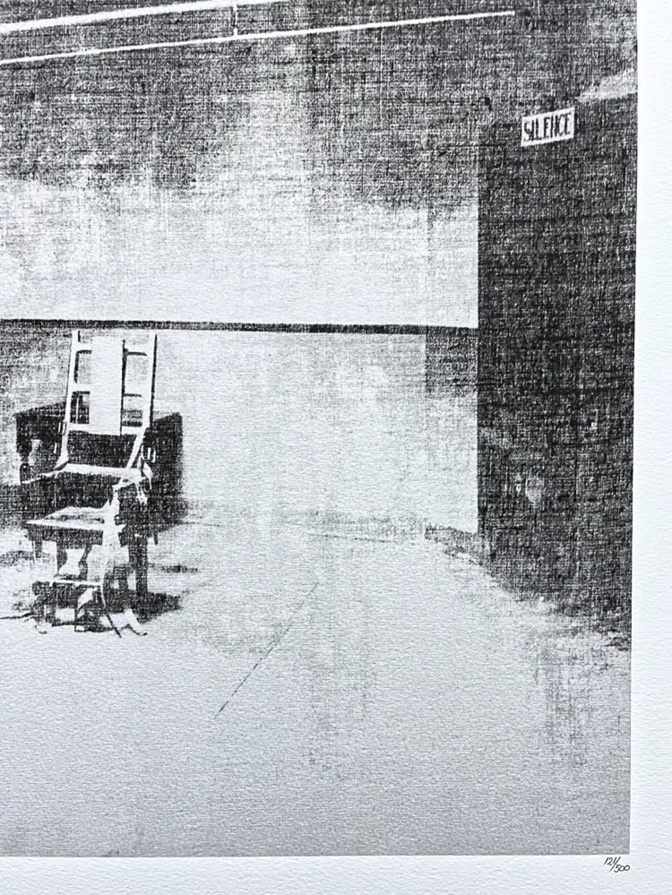 Andy Warhol - Electric Chair černo-bílé 121/500 - signováno, 50x50cm, limitovaná edice CMOA s certifikátem